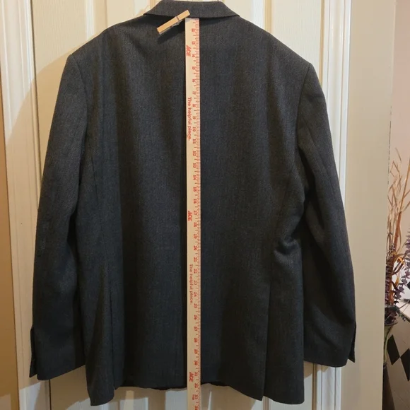 Stafford Mens Blazer Sport Coat 48R Herringbone Merino Wool Gray - Picture 4 of 10